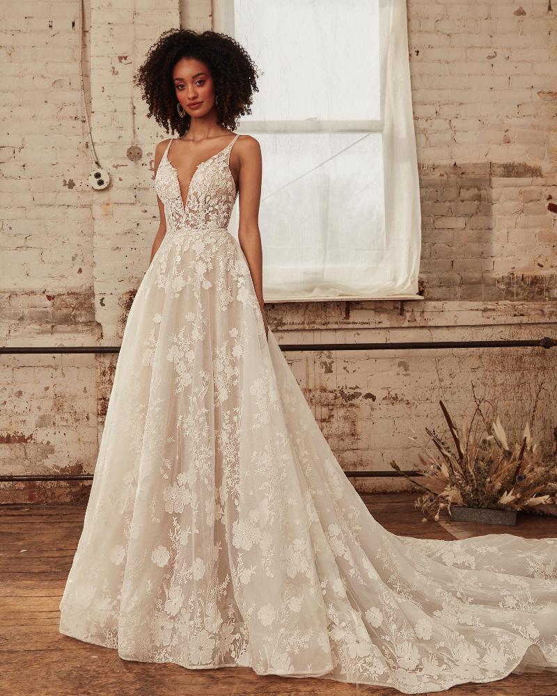 La21234 deep v neck wedding dress with pockets and a line silhouette3